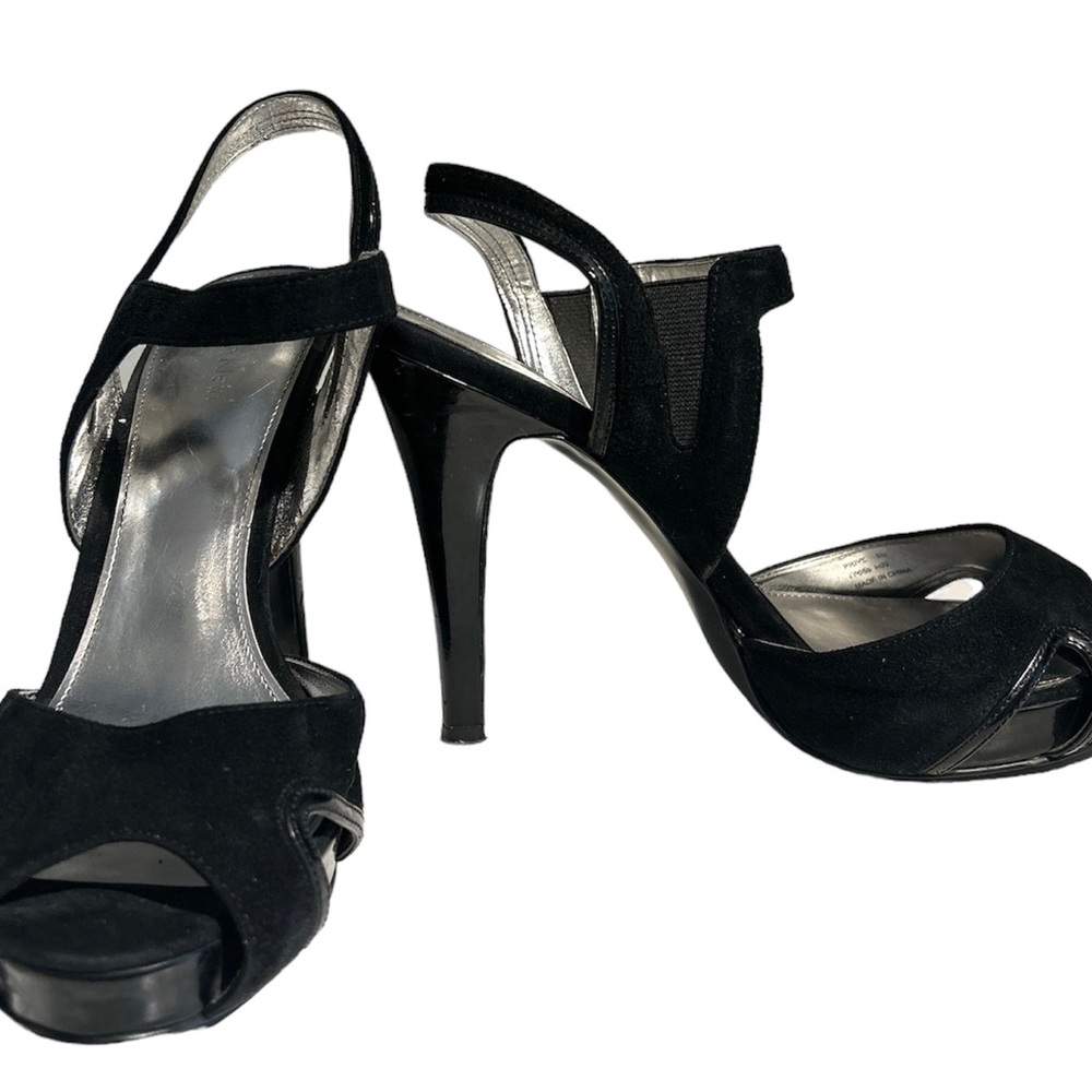 Calvin Klein black open toe shoes 4.5” heel size 8